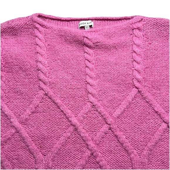Moon River Womens Pink Wool Blend Cable Desty‎ Pullover Sweater M/L Grunge Boho - Picture 4 of 6
